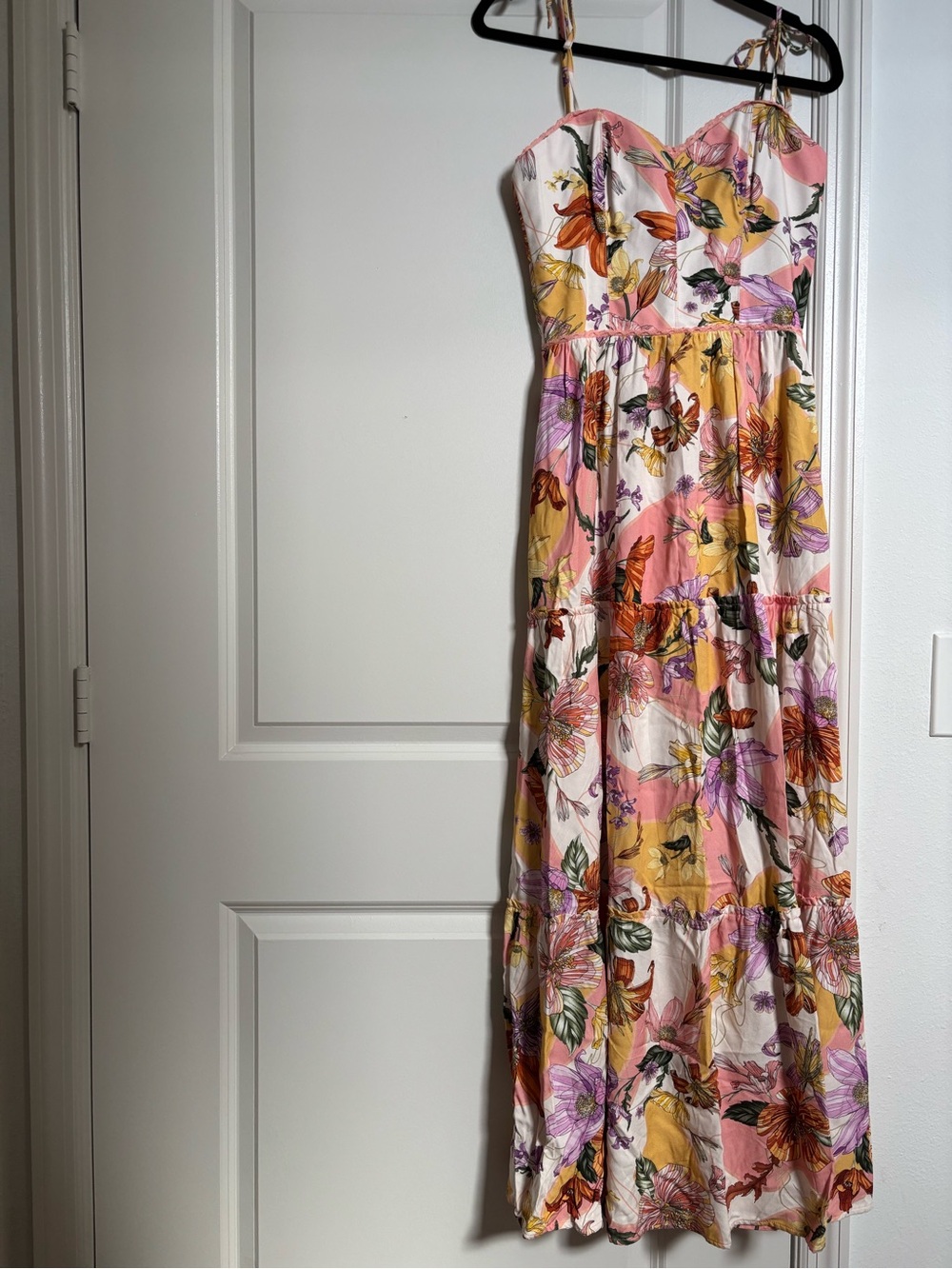 Agua Bendita Pink, Yellow & Orange Floral Tiered Maxi Dress